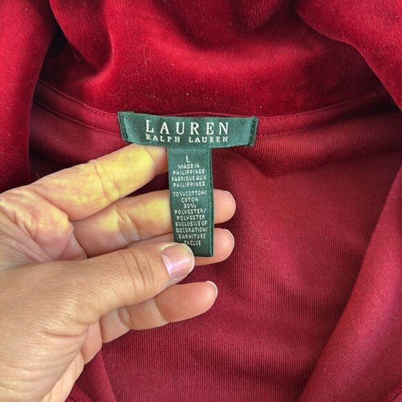 Lauren Ralph Lauren Velour Crest Track Jacket Size Large Full Zip Deep Red Gold - Picture 5 of 7